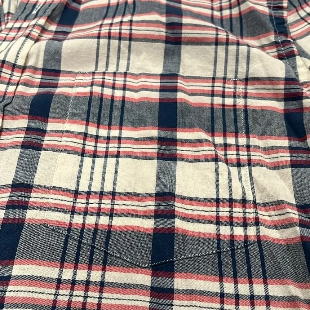 J.CREW men’s plaid blue pink button up short sleep shirt gray lined collar - M